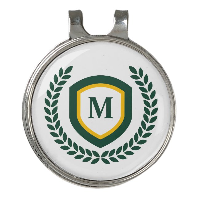 Green and Gold Monogram Logo Crest Golf Hat Clip (Front)