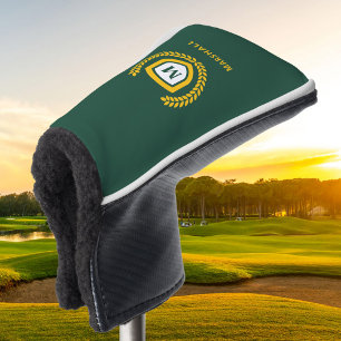 Green and Gold Monogram Logo Crest Golf Head Cover