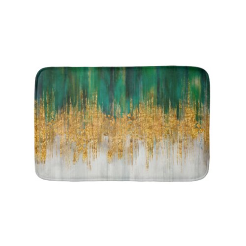 Green and gold motion abstract bath mat