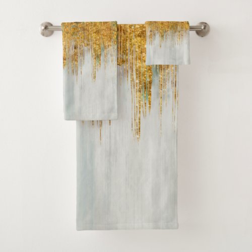 Green and gold motion abstract bath towel set