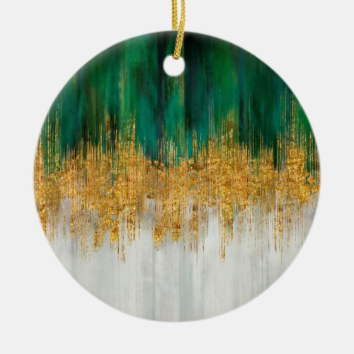 Green and gold motion abstract ceramic ornament