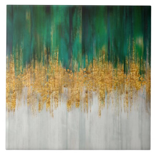 Green and gold motion abstract ceramic tile