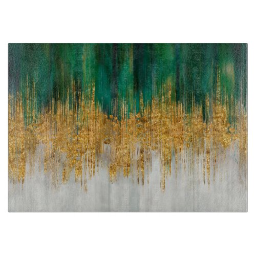 Green and gold motion abstract cutting board