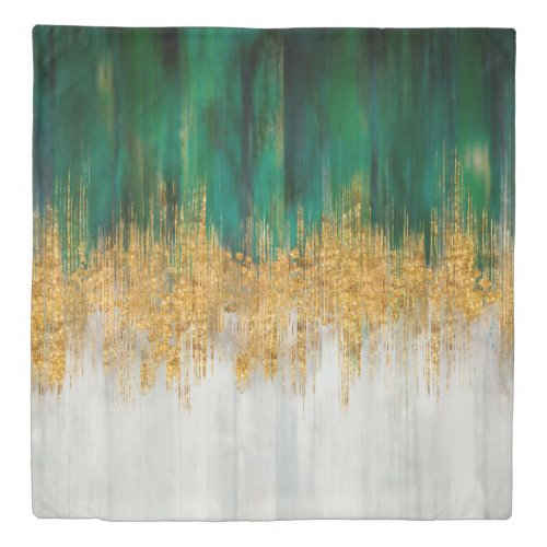 Green and gold motion abstract duvet cover