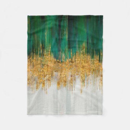 Green and gold motion abstract fleece blanket