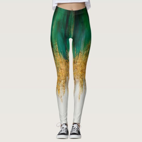 Green and gold motion abstract leggings