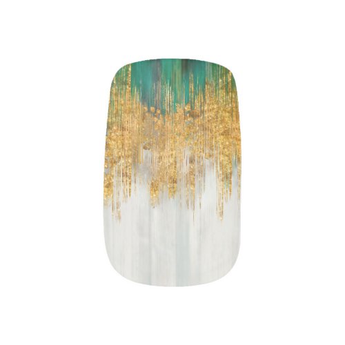 Green and gold motion abstract minx nail art