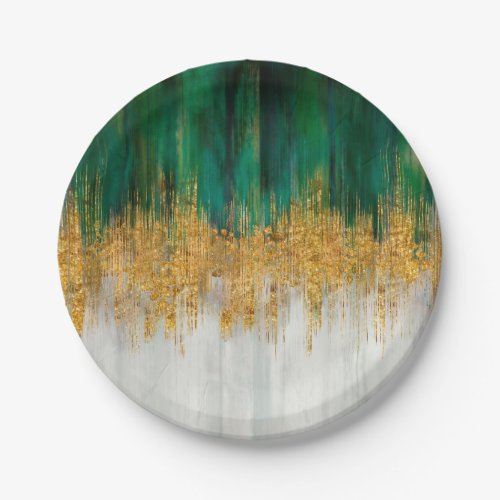 Green and gold motion abstract paper plates