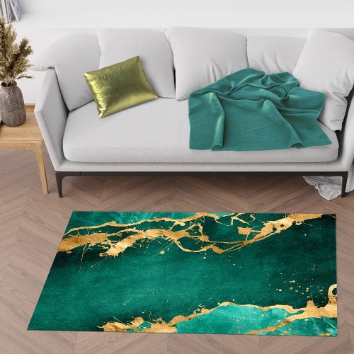 Green and gold motion abstract rug
