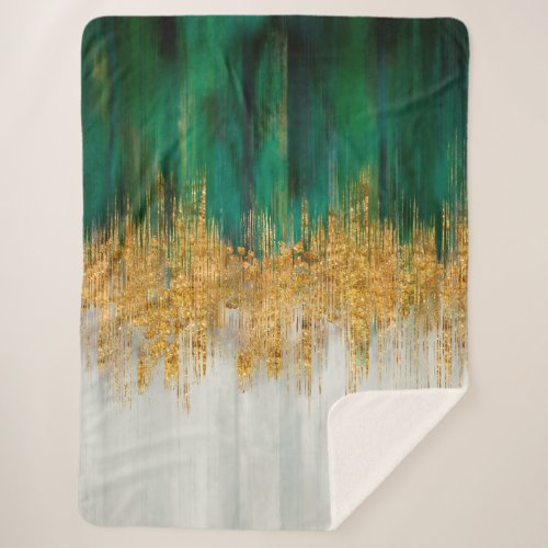Green and gold motion abstract sherpa blanket
