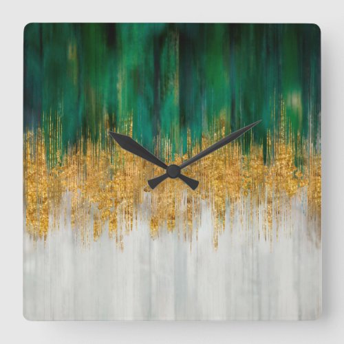 Green and gold motion abstract square wall clock