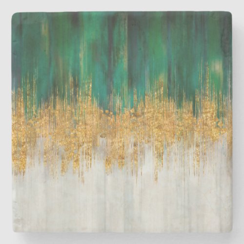 Green and gold motion abstract stone coaster
