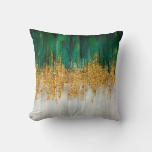Green and gold motion abstract throw pillow