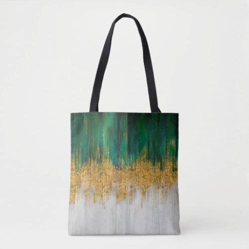 Green and gold motion abstract tote bag
