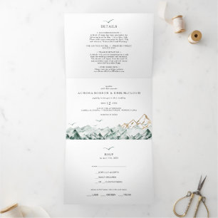 Green and Gold Mountain All In One Tri-fold Invitation