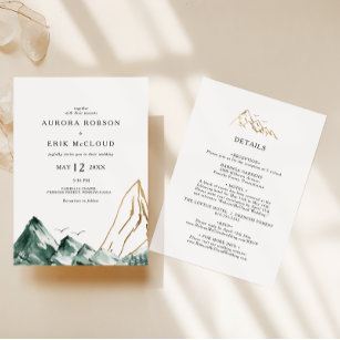 Green and Gold Mountain All In One Wedding Invitation