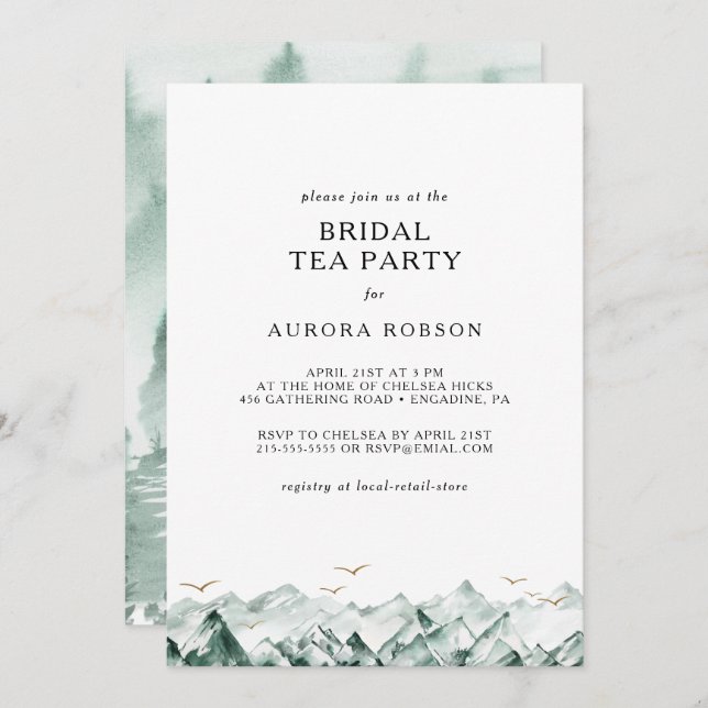 Green and Gold Mountain Bridal Tea Party Invitatio Invitation (Front/Back)