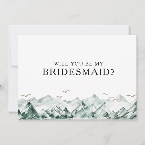 Green and Gold Mountain Bridesmaid Proposal Card