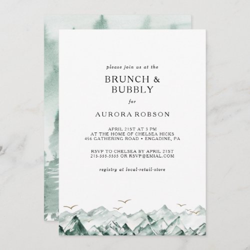Green and Gold Mountain Brunch and Bubbly Shower I Invitation