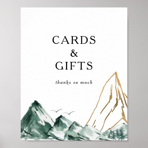 Green and Gold Mountain Cards and Gifts Sign