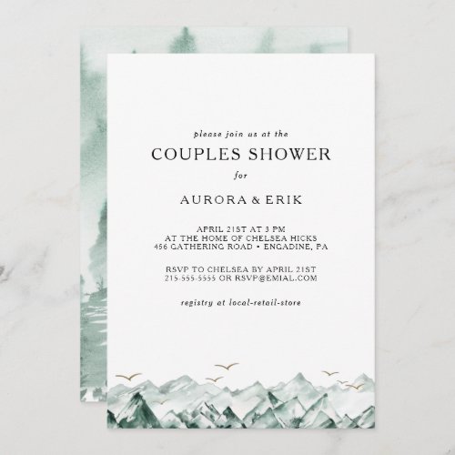 Green and Gold Mountain Couples Shower Invitation
