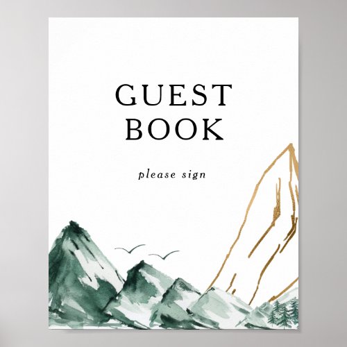 Green and Gold Mountain Guest Book Sign