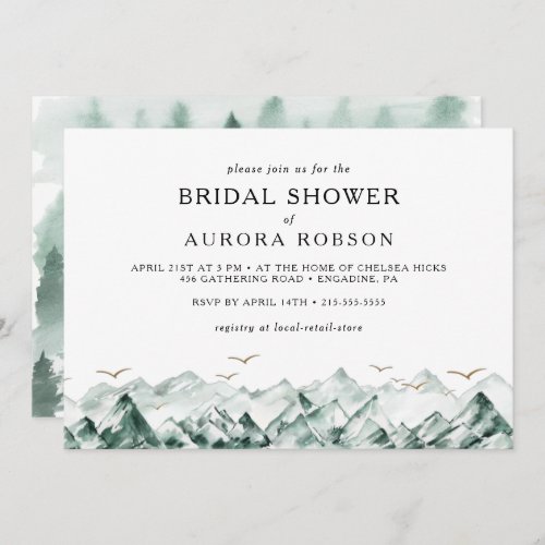 Green and Gold Mountain Horizontal Bridal Shower I Invitation