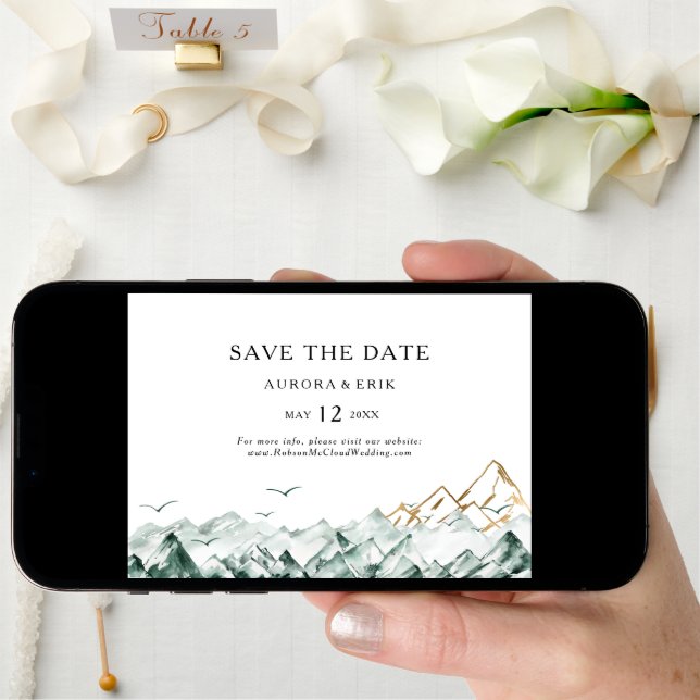 Green and Gold Mountain Horizontal Save the Date (Front Digital)