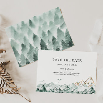 Green And Gold Mountain Horizontal Save The Date by SongbirdandSage at Zazzle