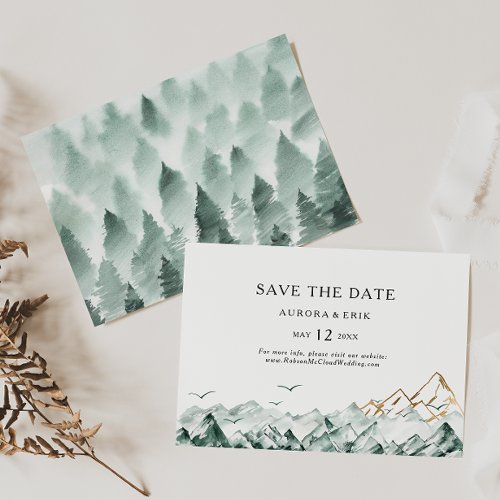Green and Gold Mountain Horizontal Save the Date