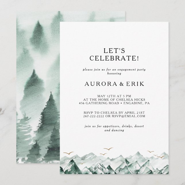 Green and Gold Mountain Let's Celebrate Invitation (Front/Back)
