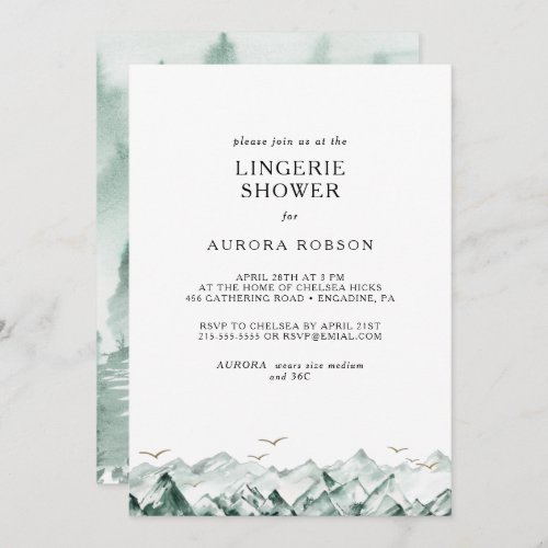 Green and Gold Mountain Lingerie Shower Invitation