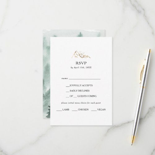 Green and Gold Mountain Menu Choice RSVP Card