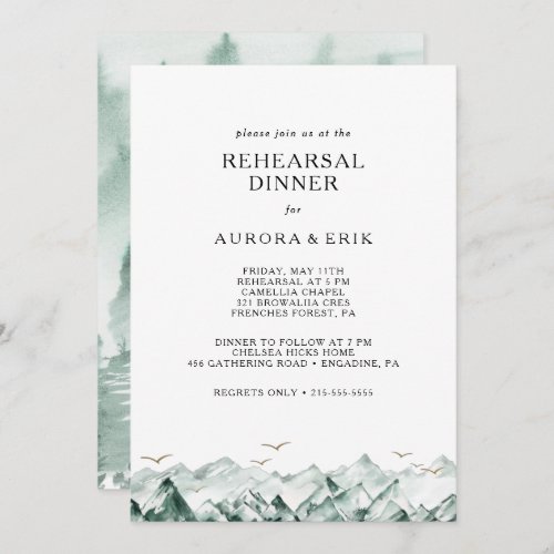 Green and Gold Mountain Rehearsal Dinner Invitation