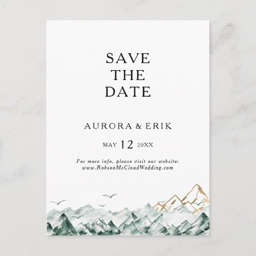 Green and Gold Mountain Save The Date Postcard