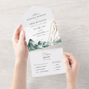 Green and Gold Mountain Seal And Send All In One Invitation