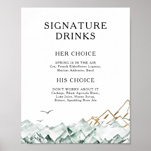 Green and Gold Mountain Signature Drinks Sign