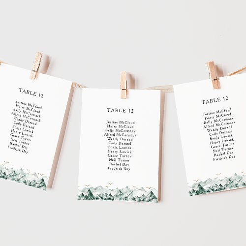 Green and Gold Mountain Table Number Seating Chart