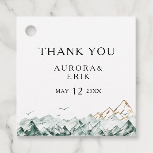 Green and Gold Mountain Thank You Favor Tags