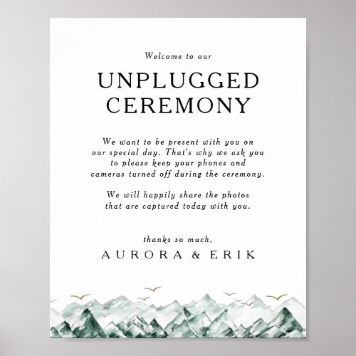 Green and Gold Mountain Unplugged Ceremony Sign