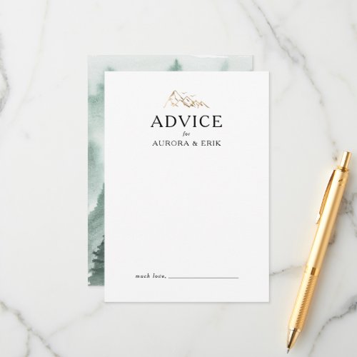 Green and Gold Mountain Wedding Advice Card