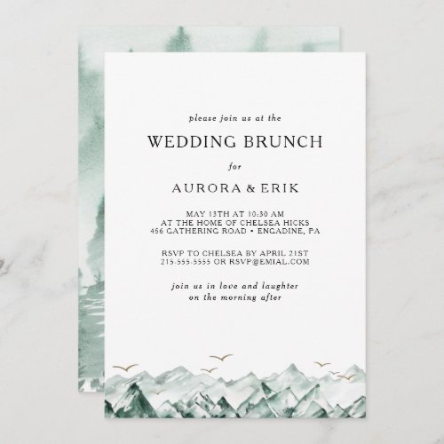Green and Gold Mountain Wedding Brunch Invitation