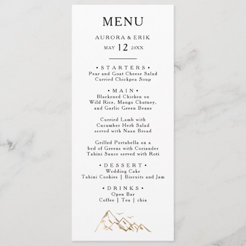 Green and Gold Mountain Wedding Dinner Menu