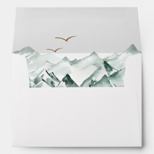 Green and Gold Mountain Wedding Envelope