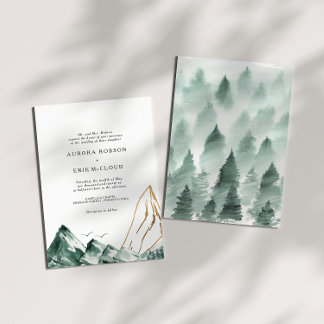 Green and Gold Mountain Wedding Invitation