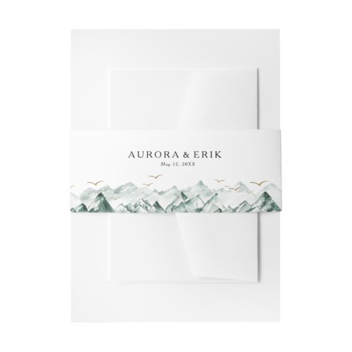 Green and Gold Mountain Wedding Invitation Belly Band