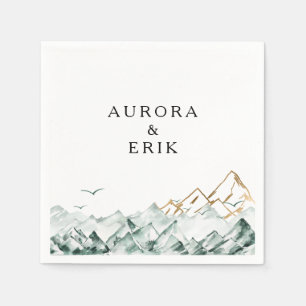 Green and Gold Mountain Wedding Napkins