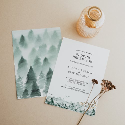 Green and Gold Mountain Wedding Reception Invitation
