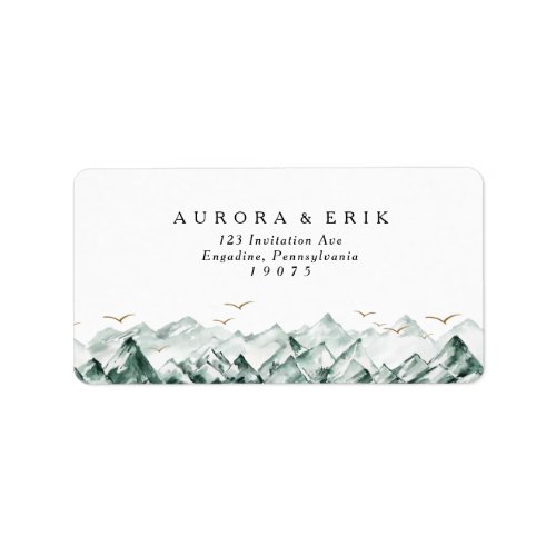 Green and Gold Mountain Wedding RSVP Address Label