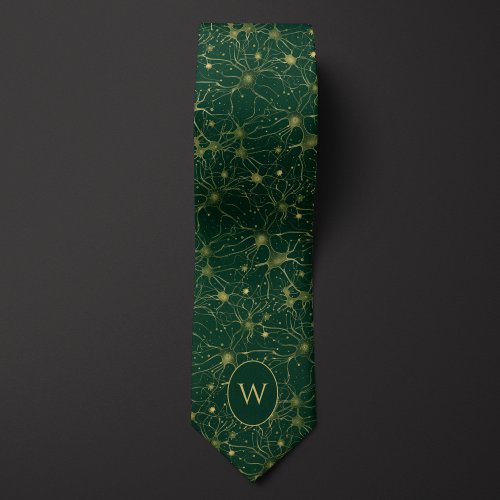 Green and Gold Neural Network Pattern Neck Tie